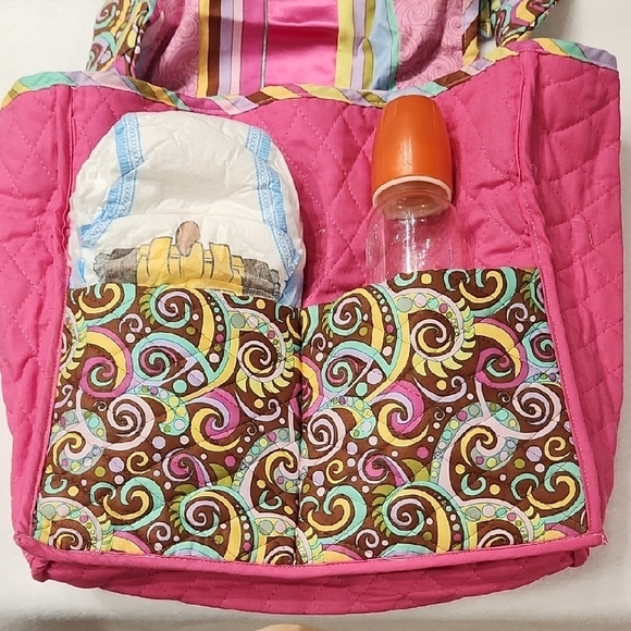 Pink and Brown Baby Diaper Bags with Stripes and Floral Patterns - Picture 8 of 11